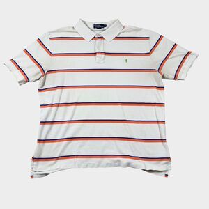 Polo Ralph Lauren Men 2XLT Striped Shirt Orange Blue Pony Big & Tall Cotton